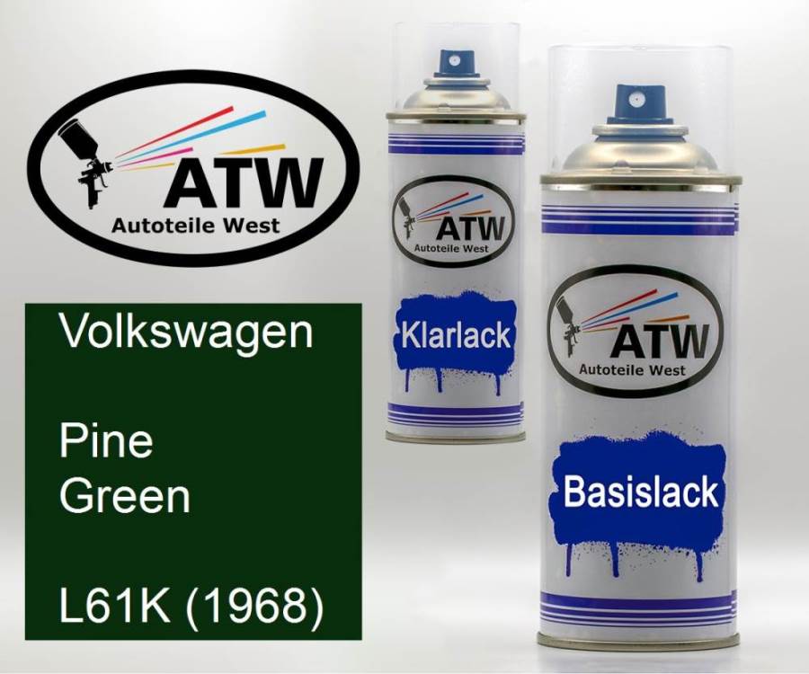 Volkswagen, Pine Green, L61K (1968): 400ml Sprühdose + 400ml Klarlack - Set, von ATW Autoteile West.